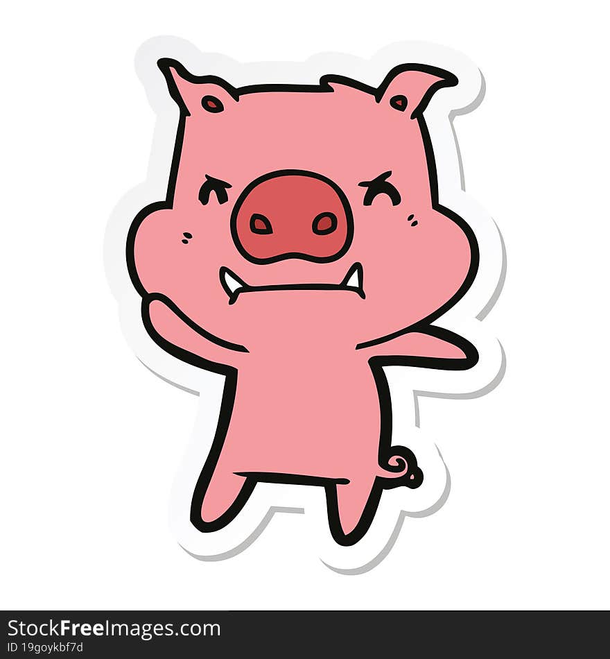 sticker of a angry cartoon pig