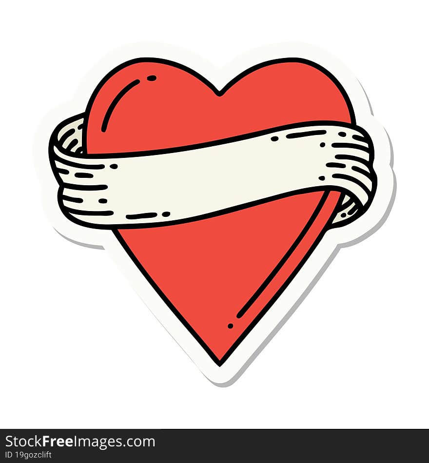 Tattoo Style Sticker Of A Heart And Banner