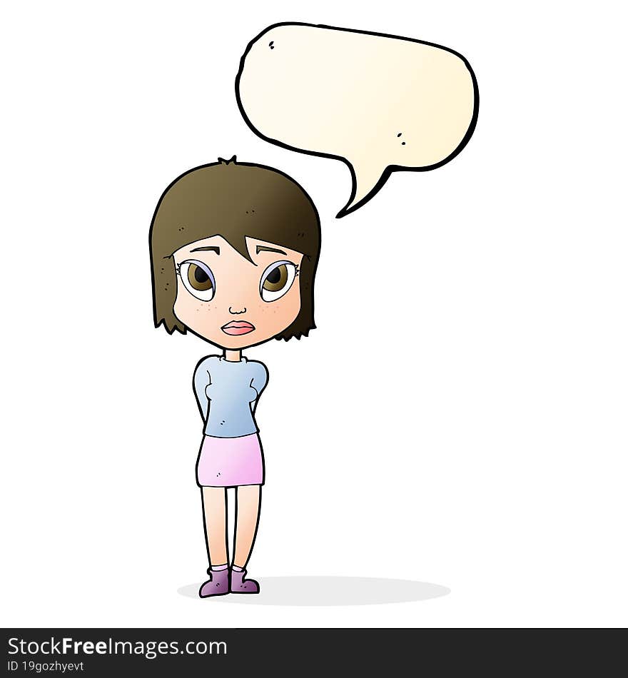 Cartoon Shy Girl With Speech Bubble