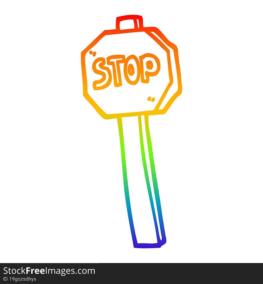 rainbow gradient line drawing cartoon stop sign