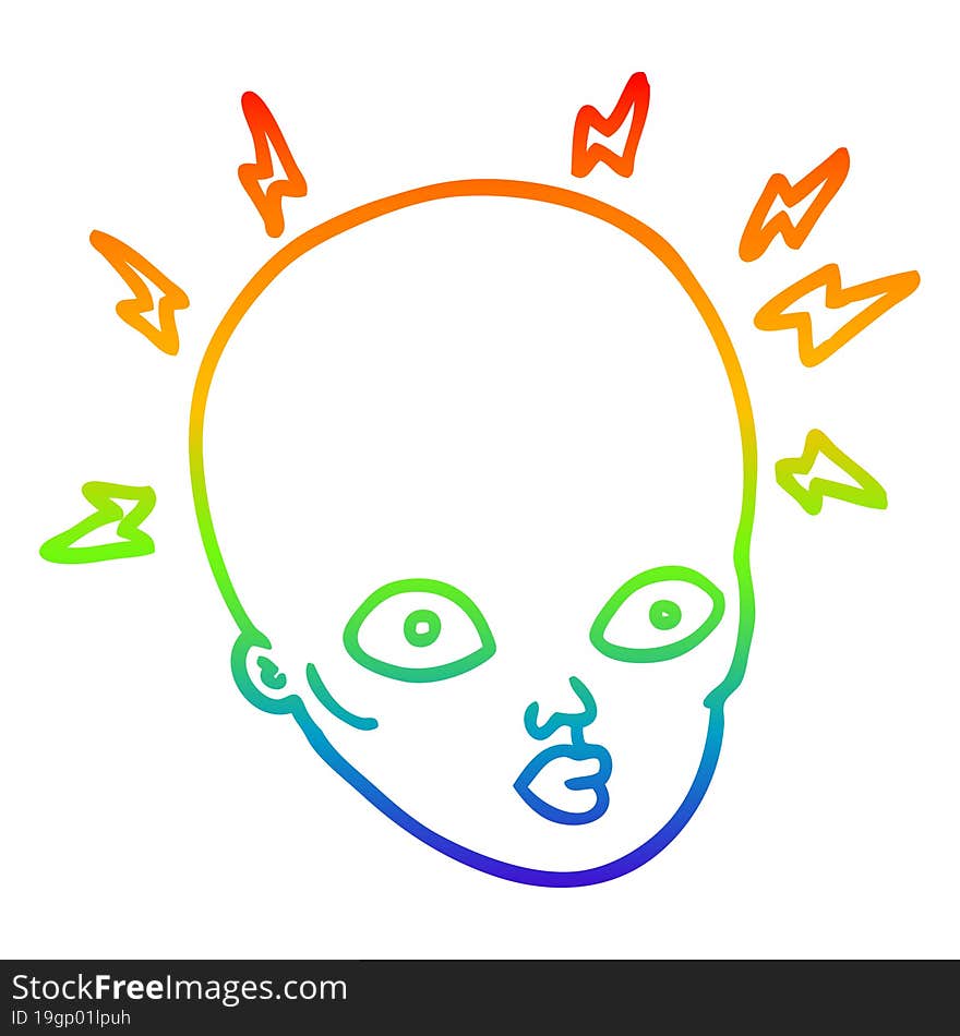 rainbow gradient line drawing cartoon bald head