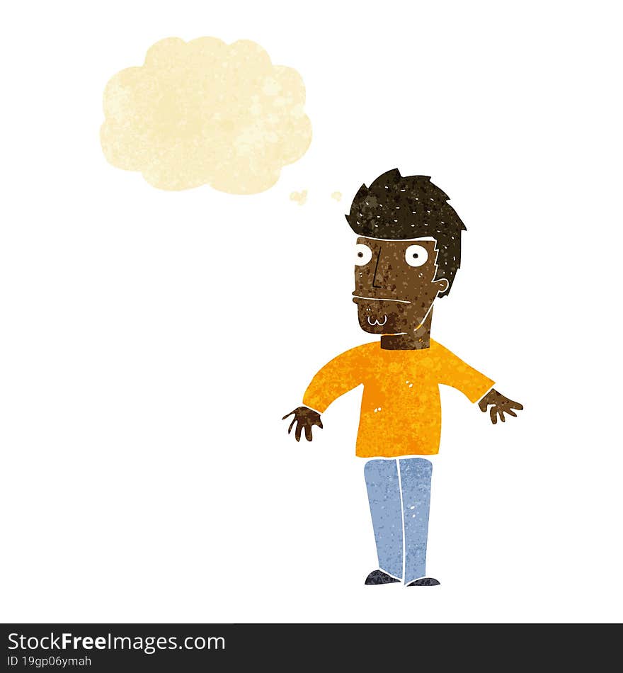 Cartoon Worried Man With Thought Bubble