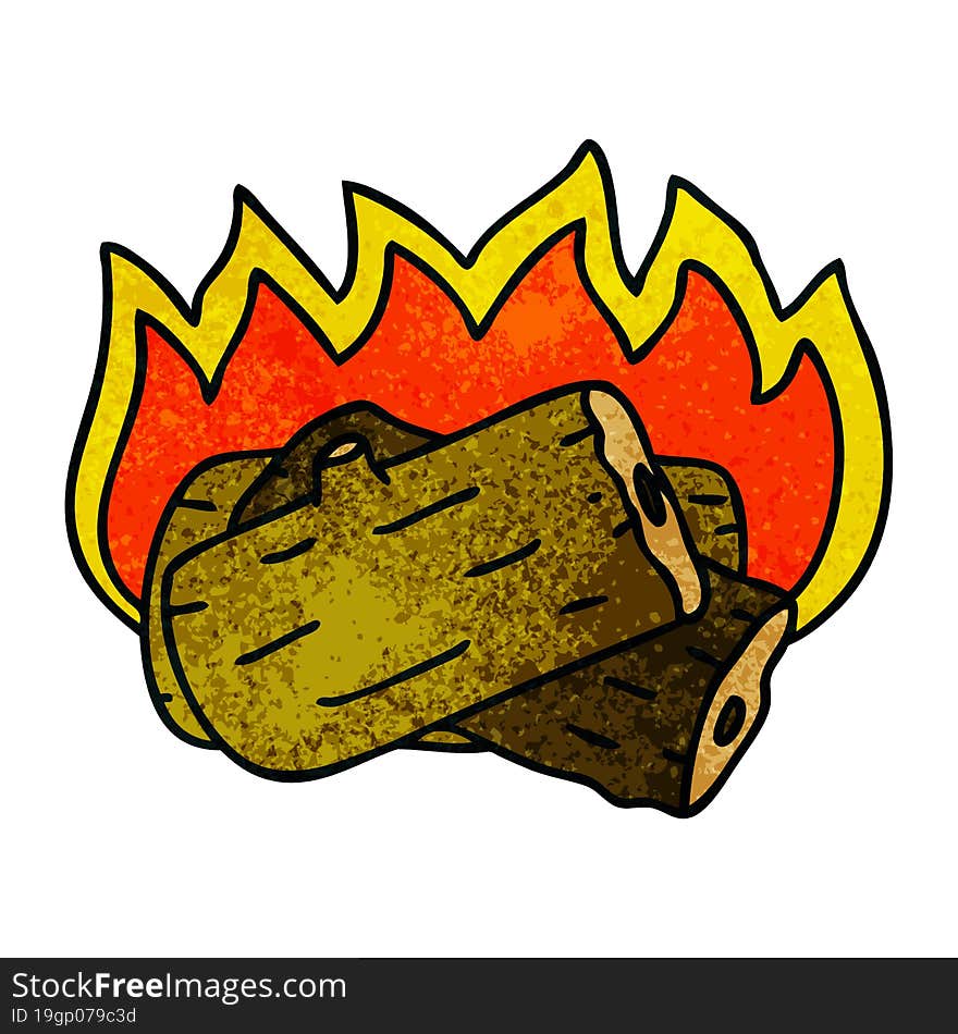 quirky hand drawn cartoon burning log