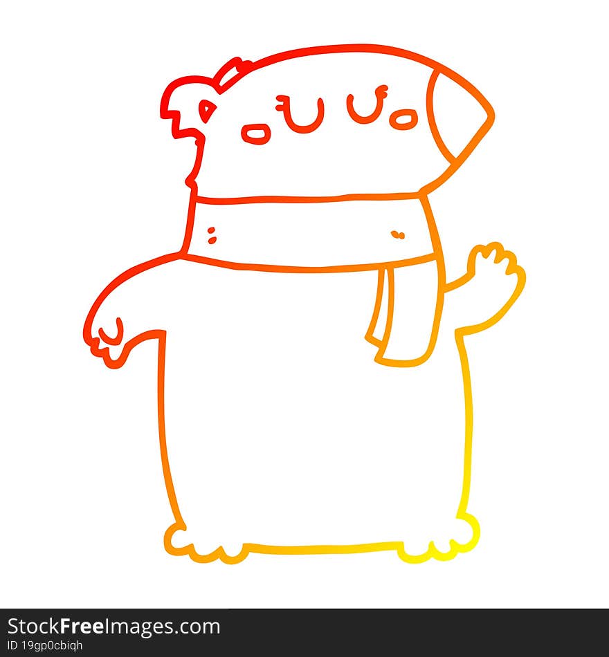 warm gradient line drawing cartoon bear with scarf