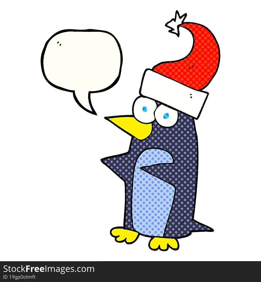 comic book speech bubble cartoon christmas penguin