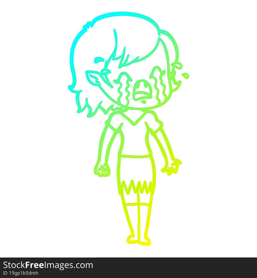 cold gradient line drawing cartoon crying vampire girl