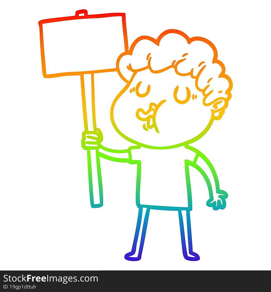 Rainbow Gradient Line Drawing Cartoon Man Singing