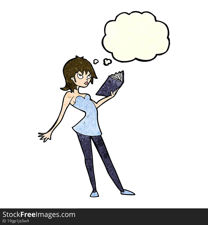 Cartoon Woman Reading Book With Thought Bubble