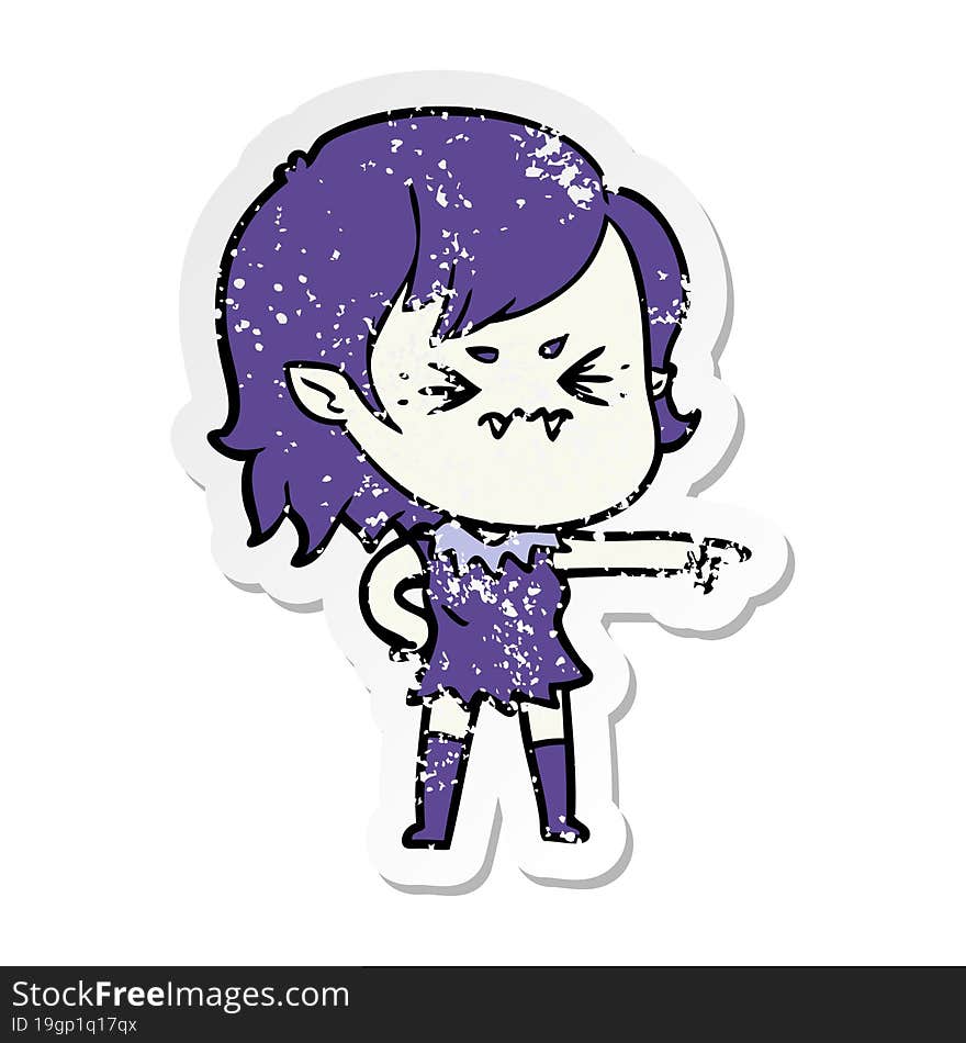 Distressed Sticker Of A Annoyed Cartoon Vampire Girl