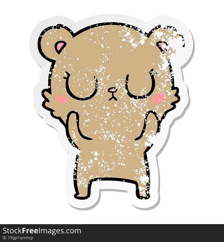 Distressed Sticker Of A Peaceful Cartoon Bear