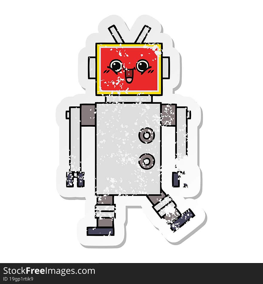 distressed sticker of a cute cartoon happy robot