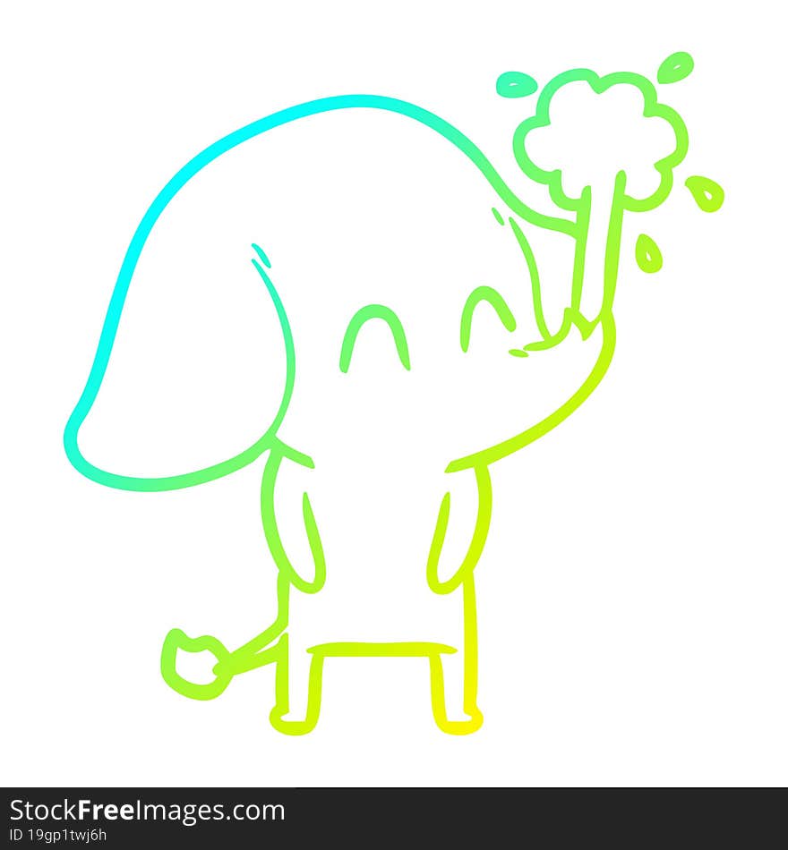 Cold Gradient Line Drawing Cute Cartoon Elephant Spouting Water