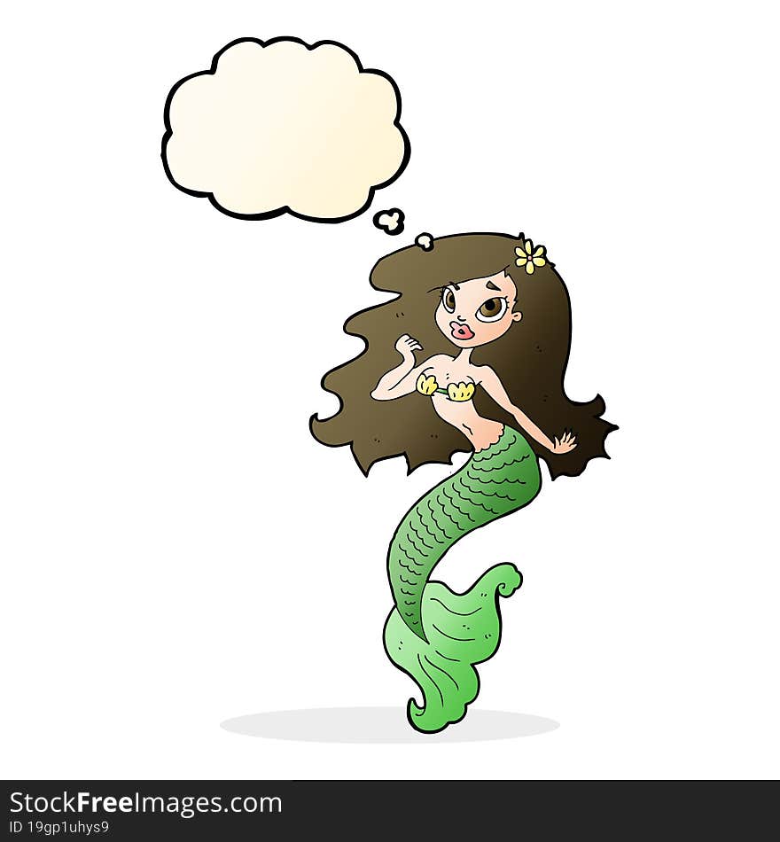 cartoon pretty mermaid with thought bubble