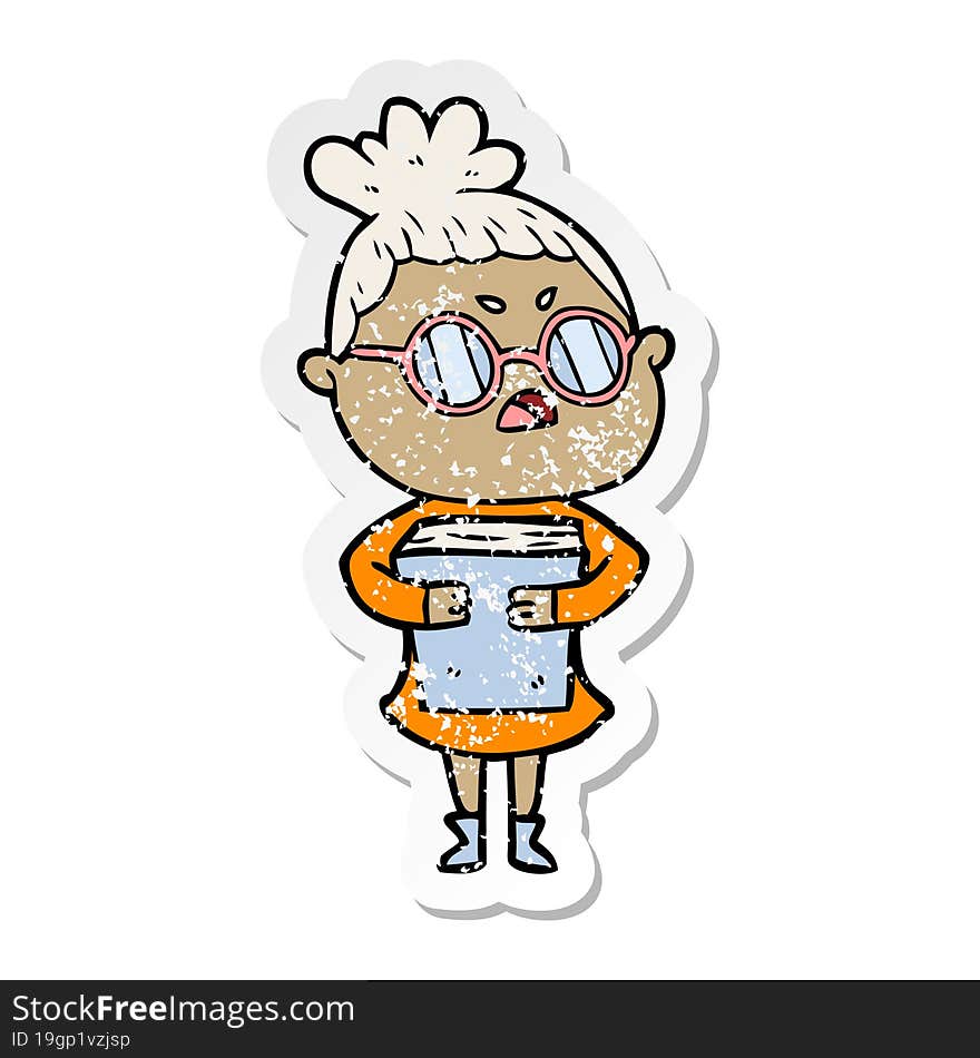 distressed sticker of a cartoon annoyed woman