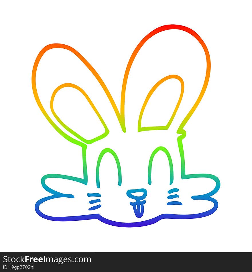 rainbow gradient line drawing of a cartoon cute bunny