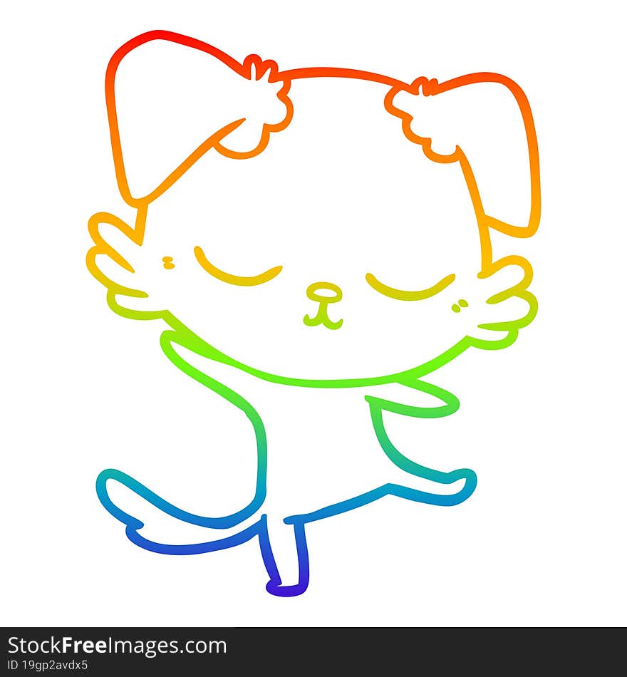 rainbow gradient line drawing of a cute cartoon dog