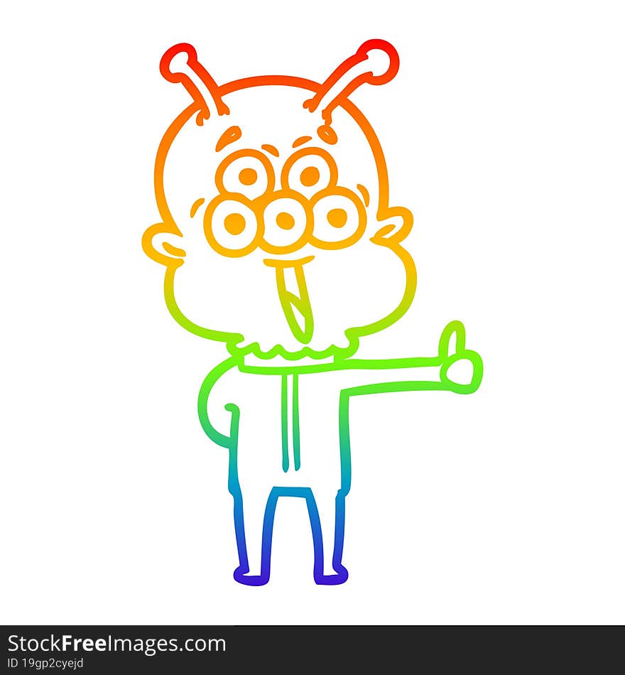 rainbow gradient line drawing of a happy cartoon alien