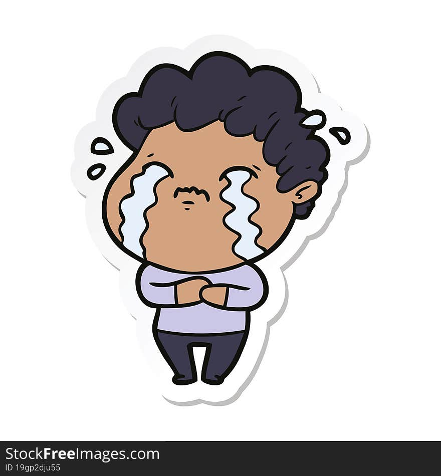 sticker of a cartoon man crying