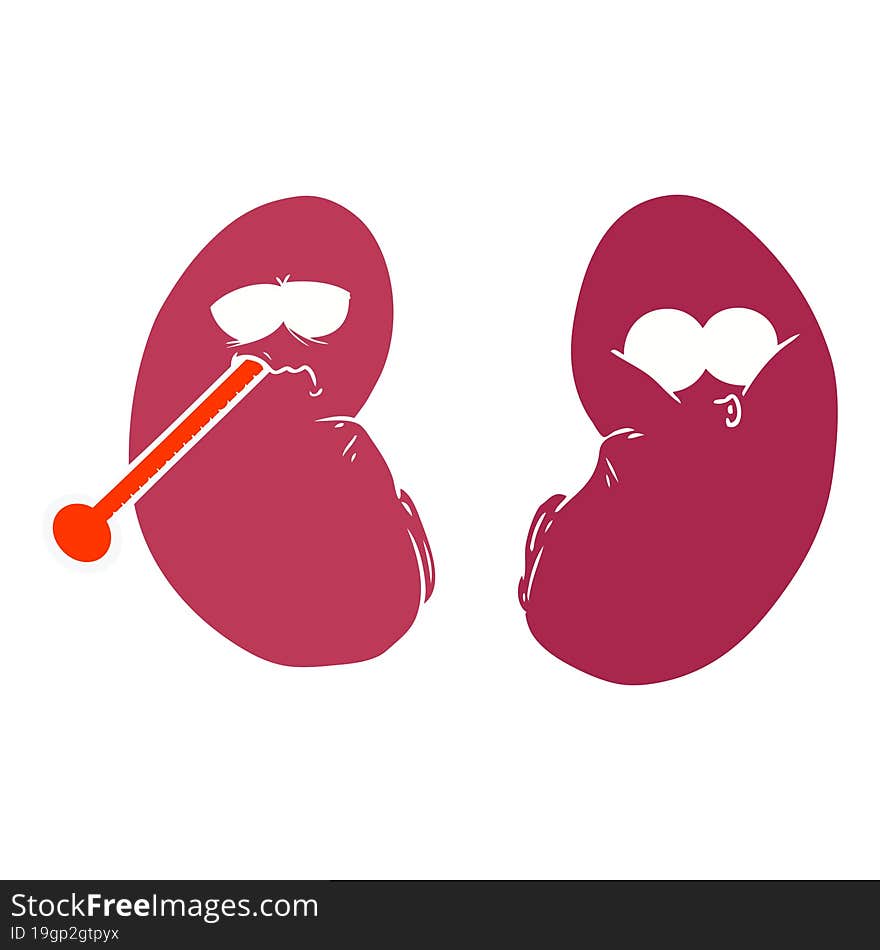 flat color style cartoon unhealthy kidney