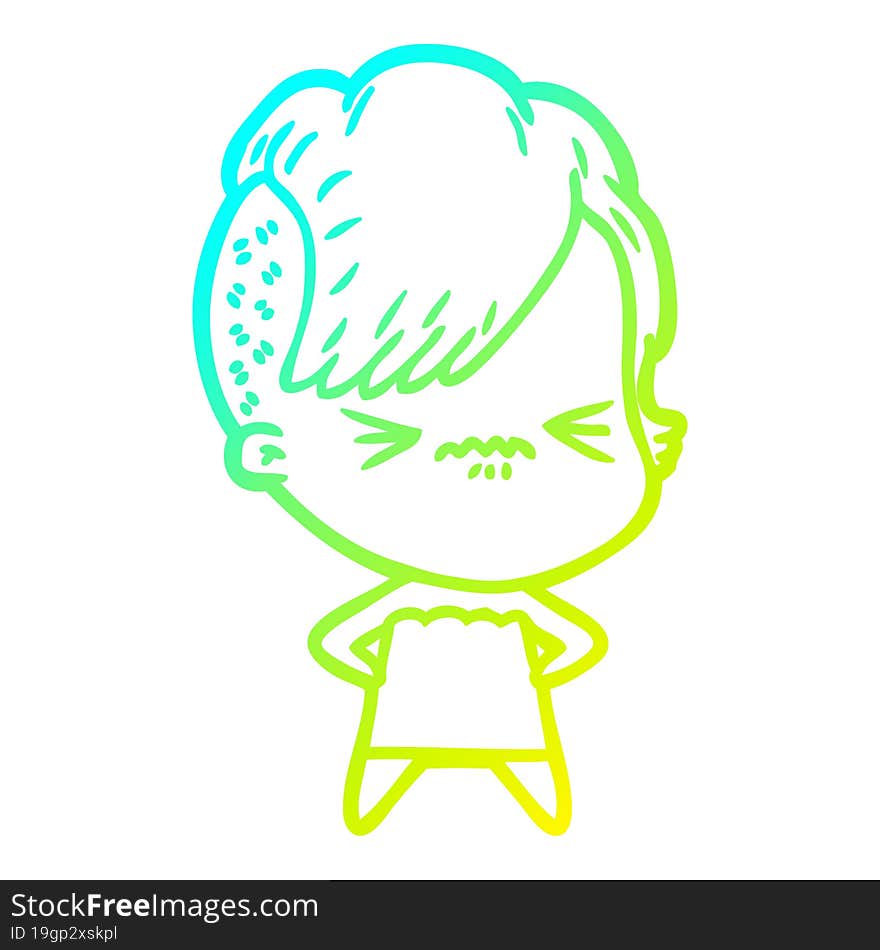 cold gradient line drawing cartoon annoyed hipster girl