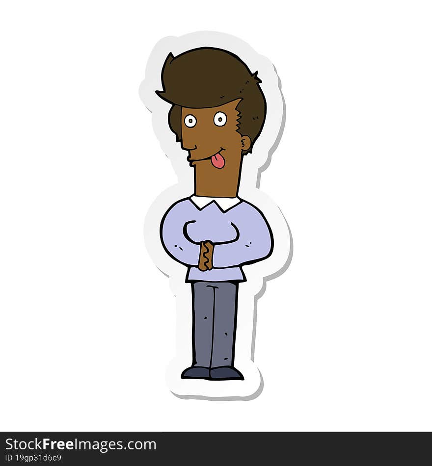 sticker of a cartoon man sticking out tongue