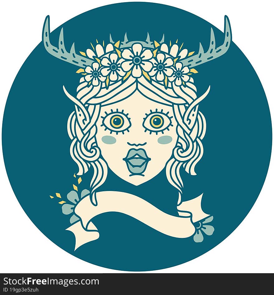 Retro Tattoo Style elf druid character face. Retro Tattoo Style elf druid character face