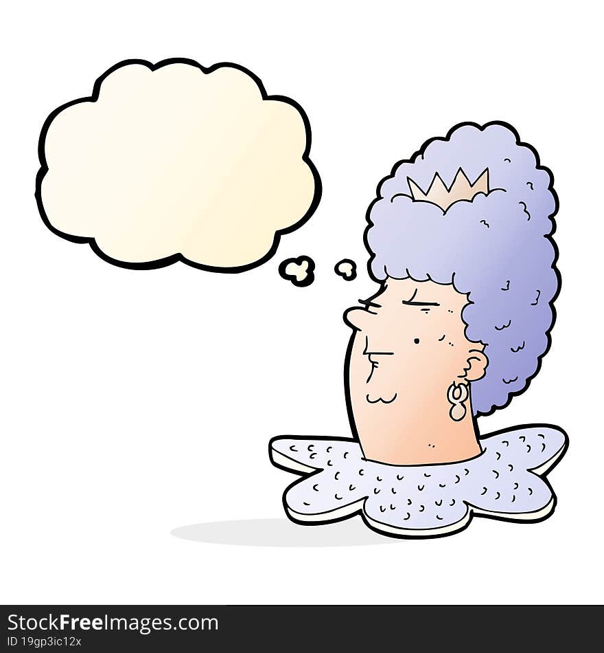 cartoon queen head with thought bubble