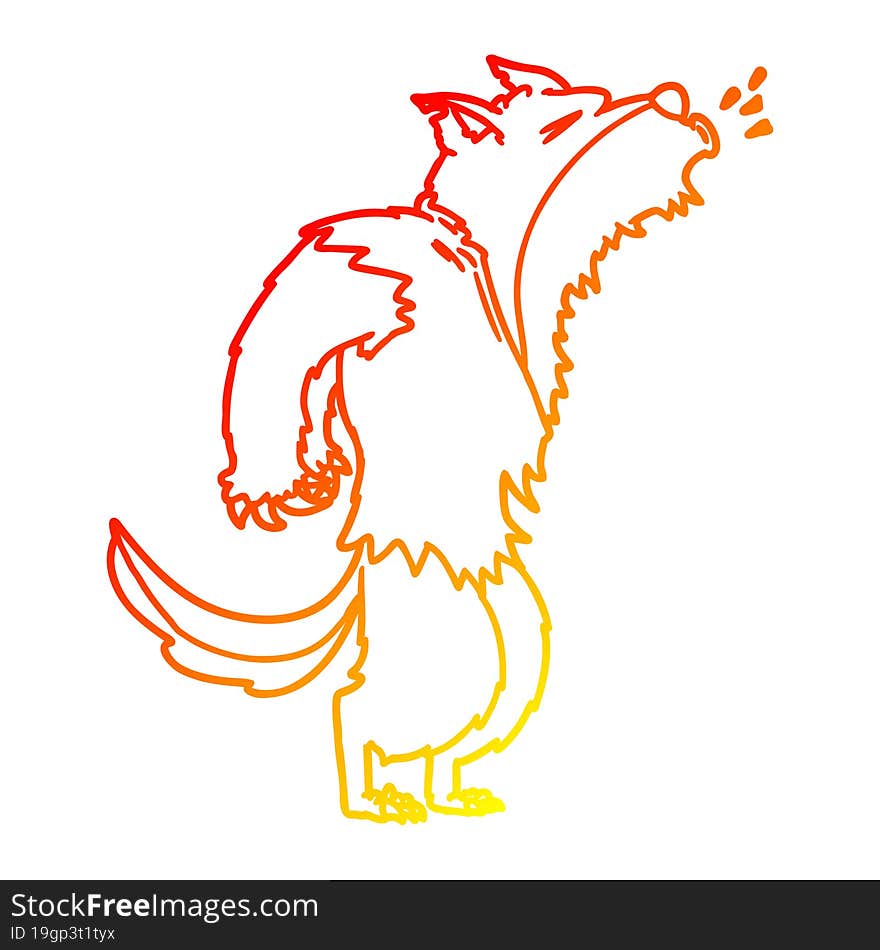 warm gradient line drawing of a cartoon howling werewolf