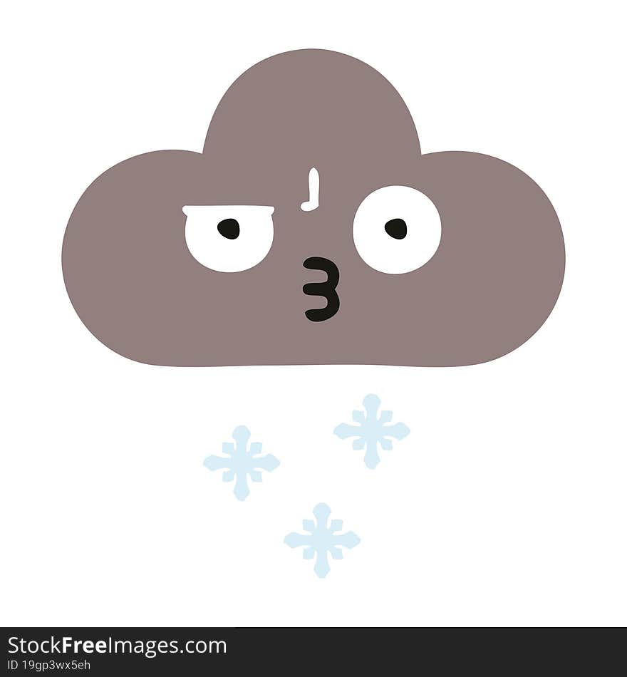 flat color retro cartoon of a storm snow cloud