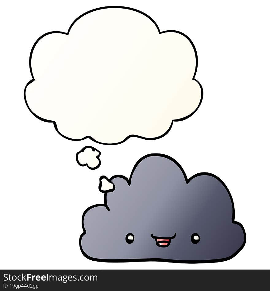 happy cartoon cloud and thought bubble in smooth gradient style