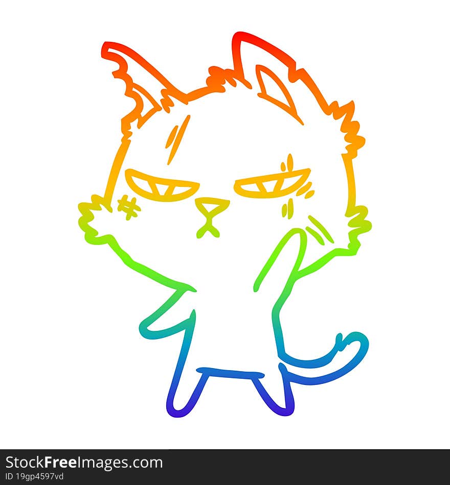 rainbow gradient line drawing tough cartoon cat