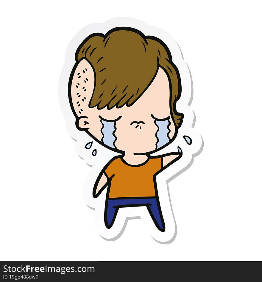 sticker of a cartoon crying girl