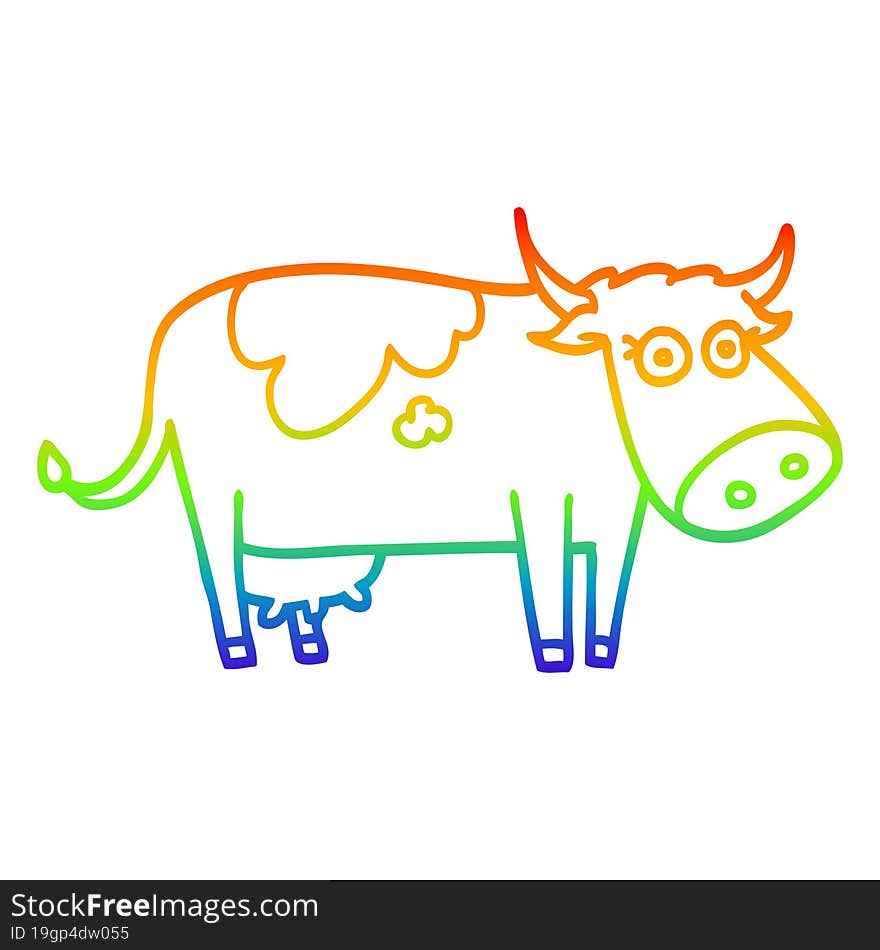 rainbow gradient line drawing cartoon farm cow