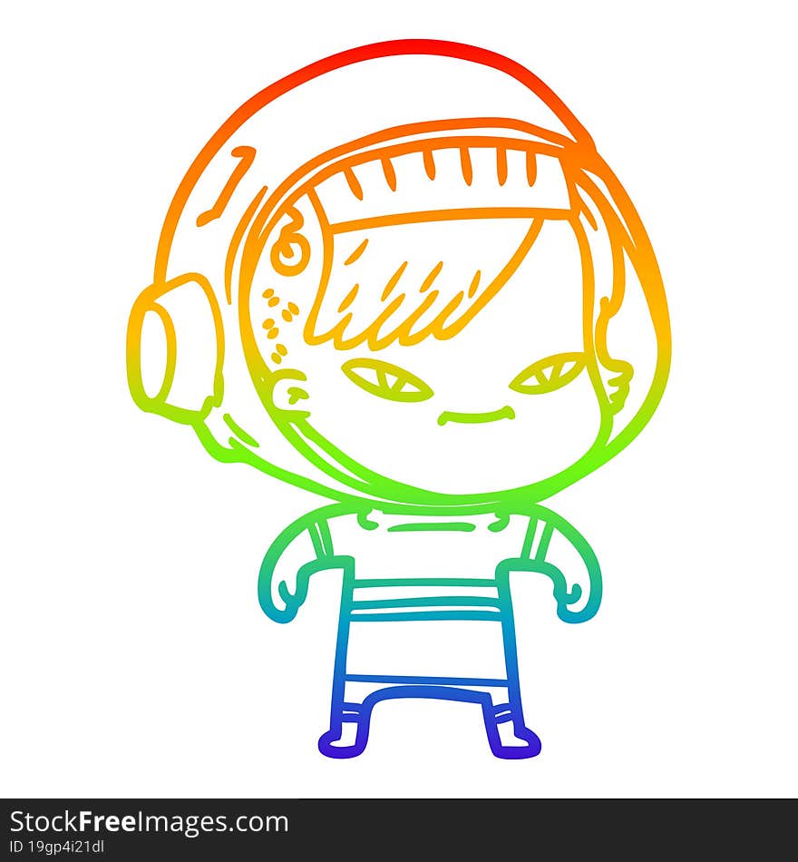 rainbow gradient line drawing cartoon astronaut woman