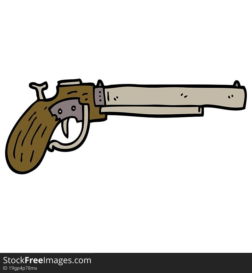 hand drawn doodle style cartoon old pistol