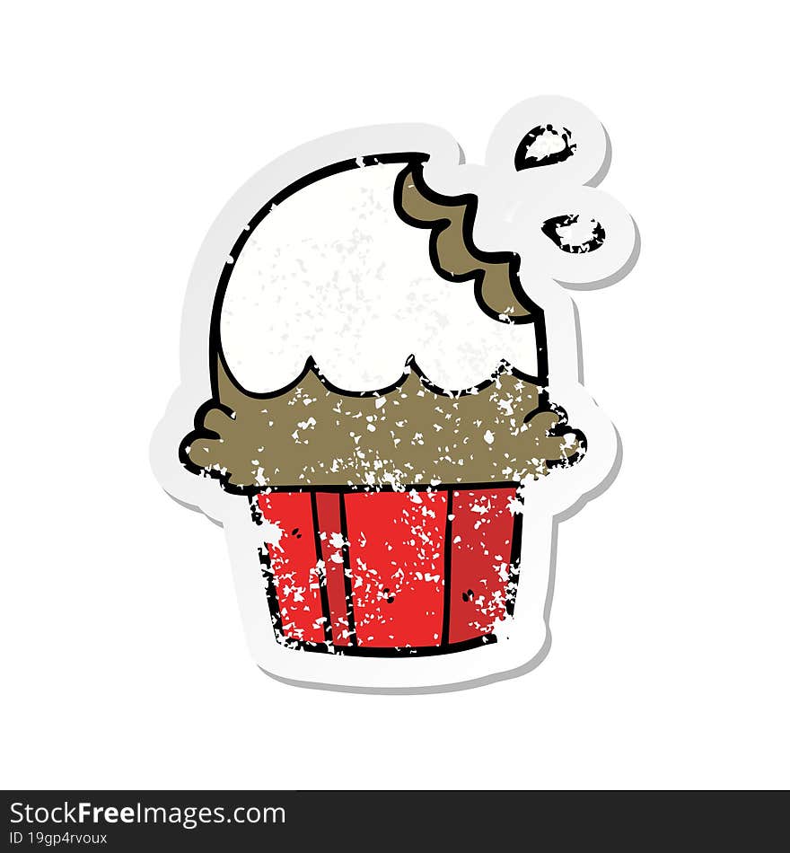 distressed sticker of a cartoon cupcake