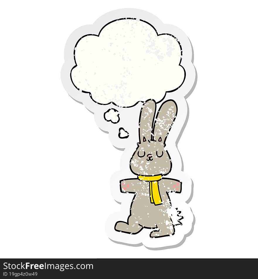 Cartoon Rabbit And Thought Bubble As A Distressed Worn Sticker