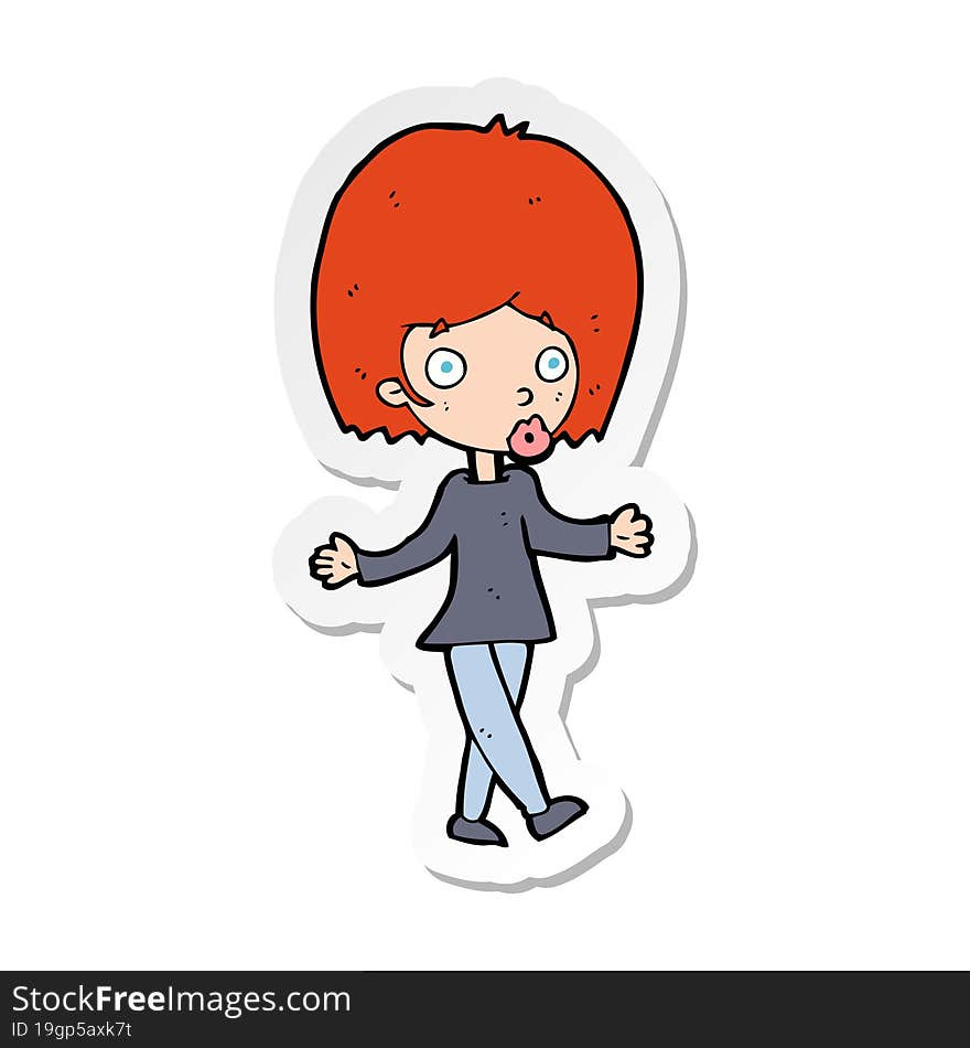 sticker of a cartoon confused woman