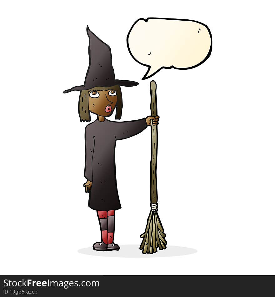 cartoon witch with speech bubble