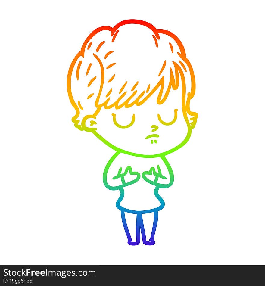 rainbow gradient line drawing of a cartoon woman