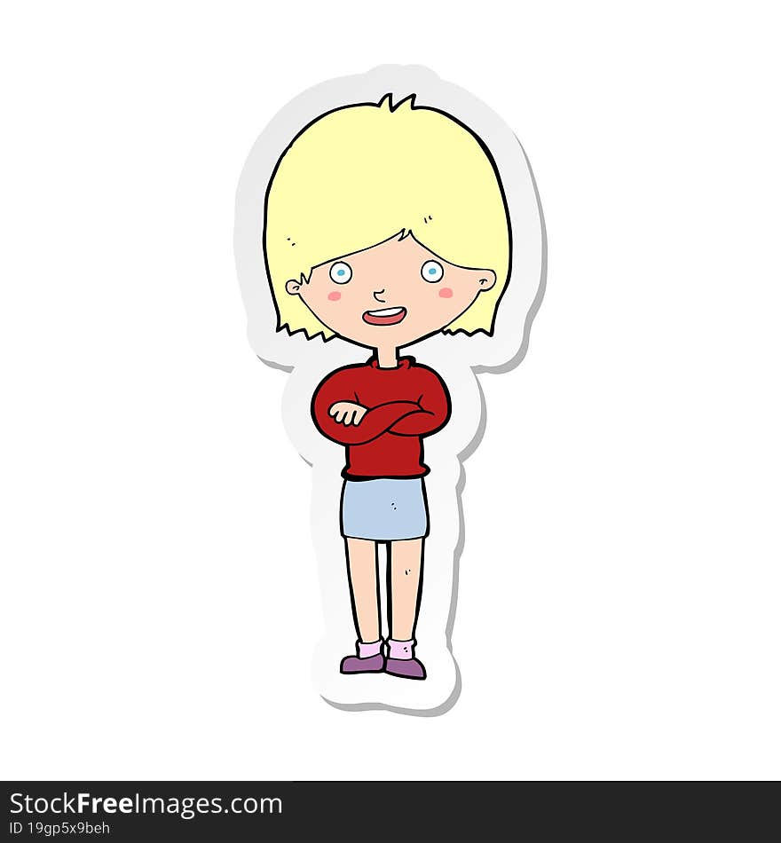 sticker of a cartoon happy woman