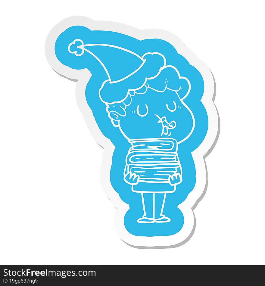 Cartoon  Sticker Of A Man Singing Wearing Santa Hat