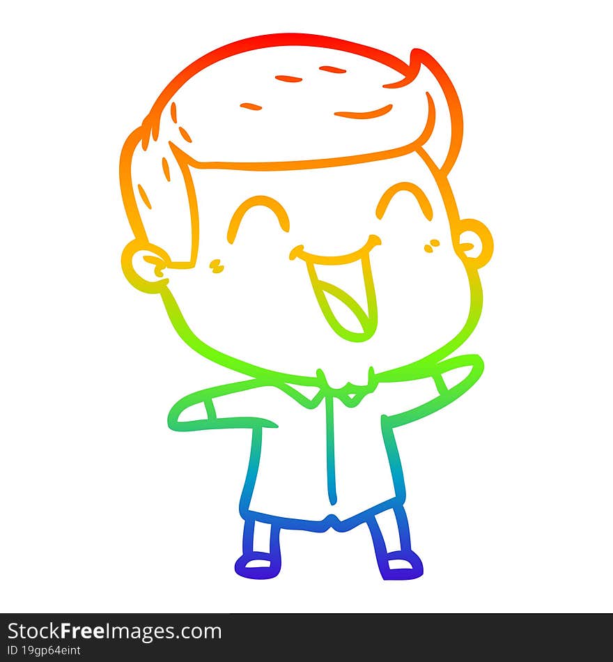 rainbow gradient line drawing of a cartoon man laughing