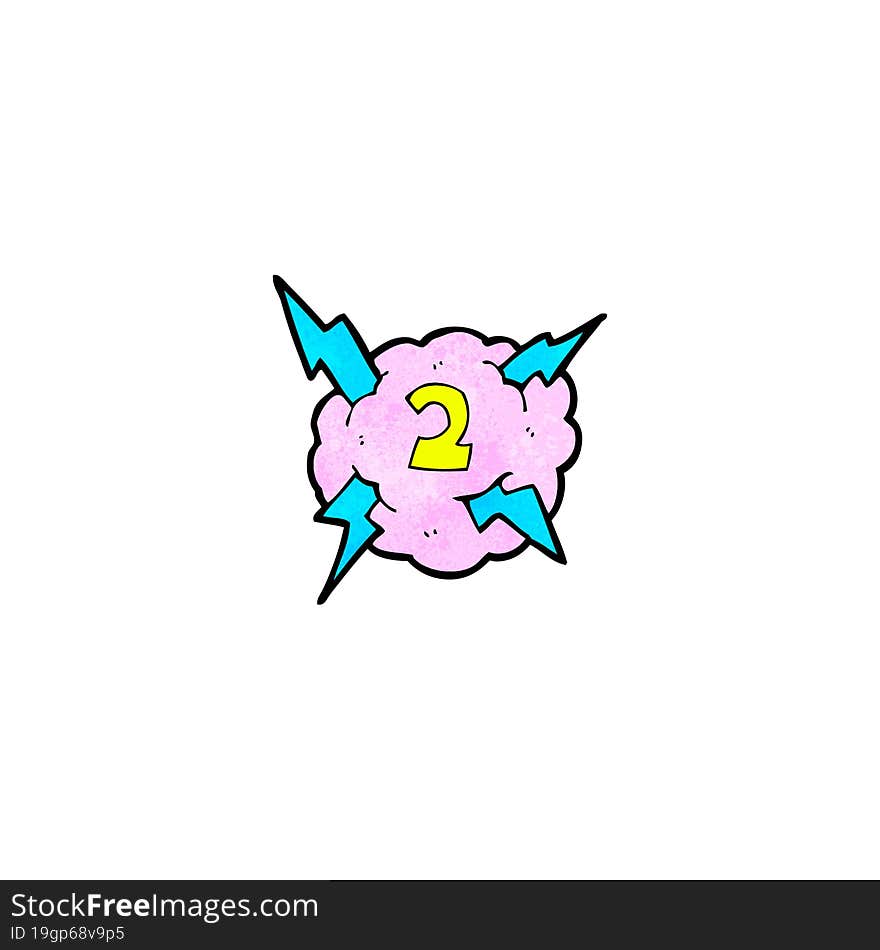 Cartoon Lightning Storm Cloud Symbol With Number Two