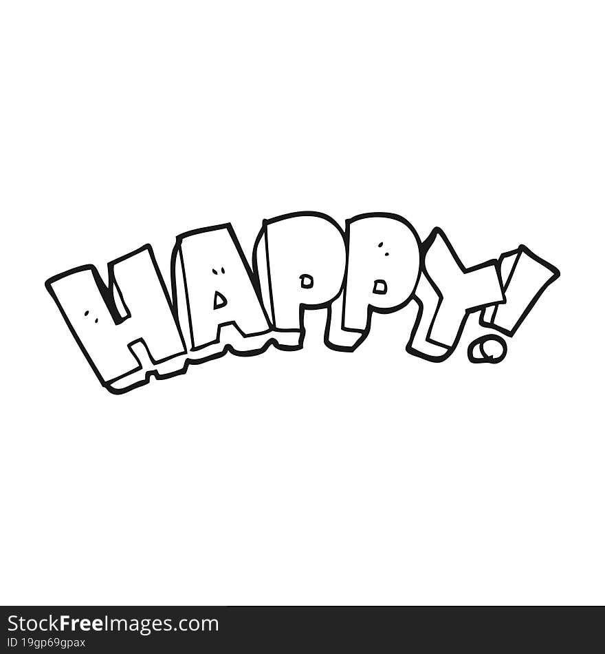 black and white cartoon happy text symbol