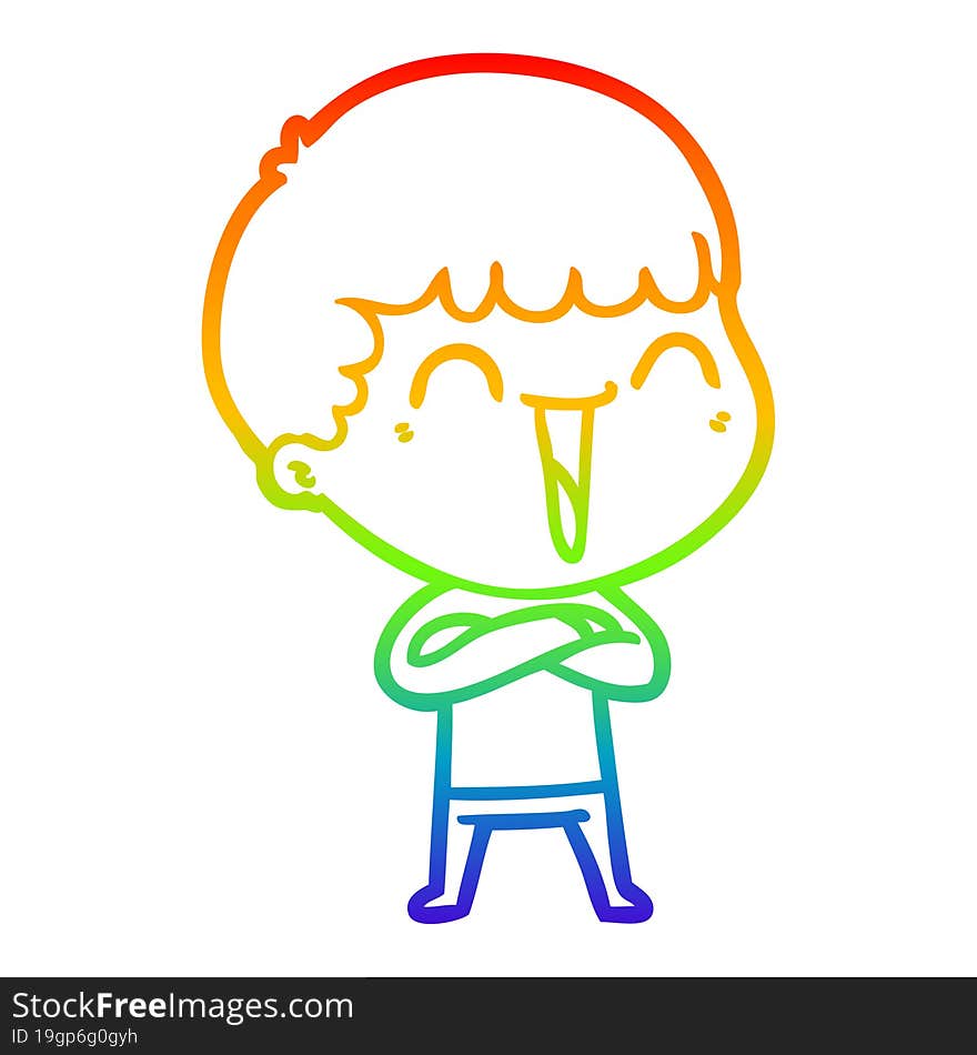 rainbow gradient line drawing of a cartoon happy man