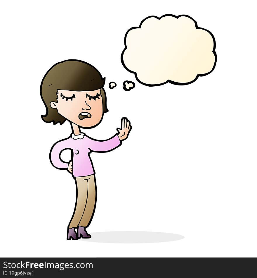 cartoon woman ignoring with thought bubble