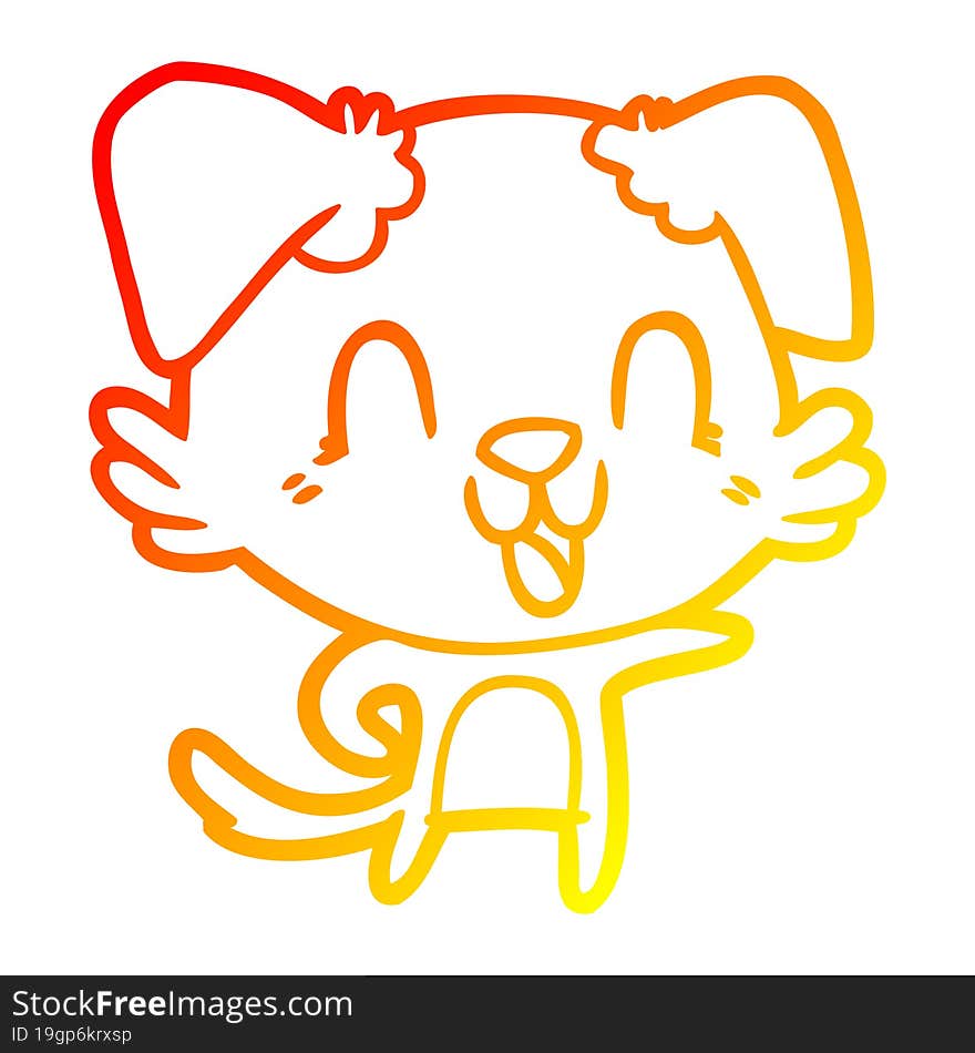 warm gradient line drawing of a laughing cartoon dog