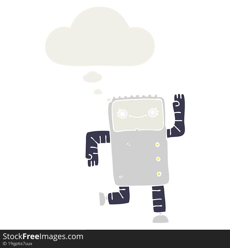 cartoon robot and thought bubble in retro style