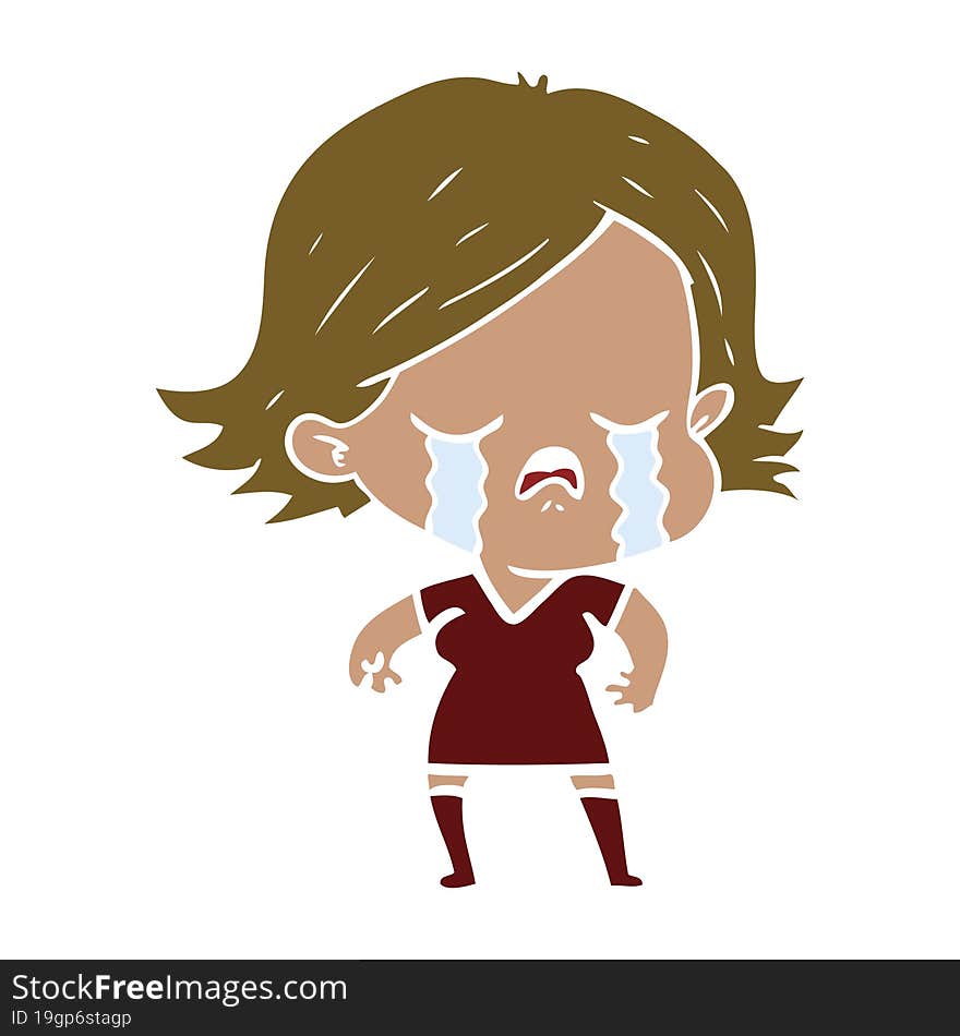 flat color style cartoon girl crying